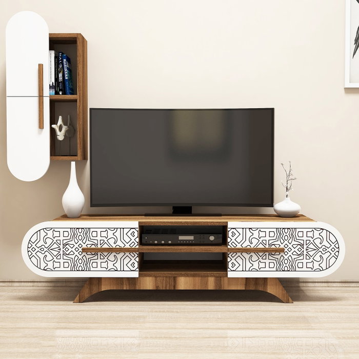 Hanah Home Defne - Mueble de TV Nogal y Blanco Hanah Home Defne - Mueble de TV Nogal y Blanco